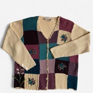 Vintage oversized multicolored patchwork floral cardigan